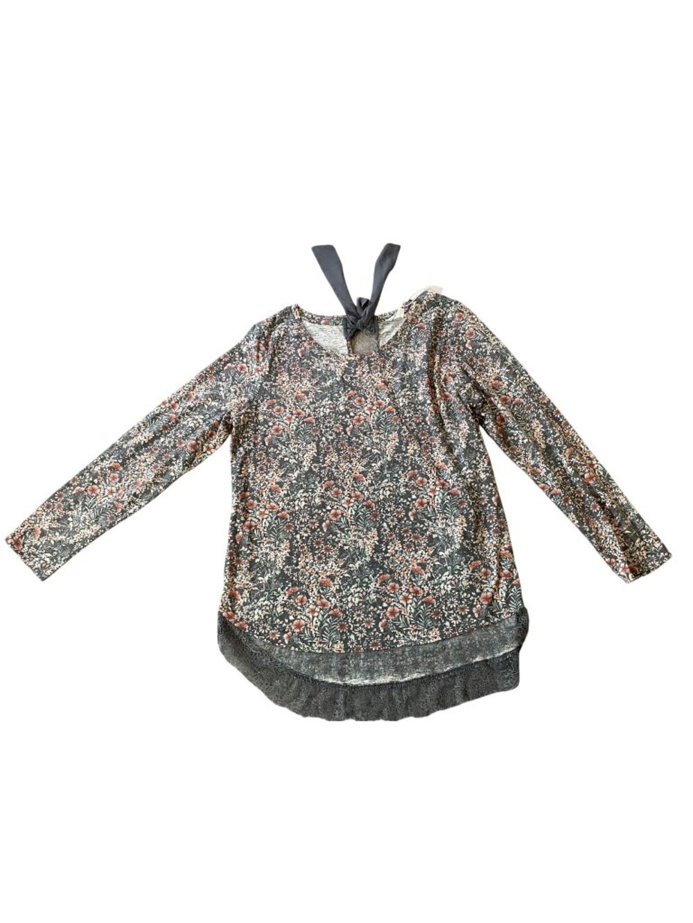 NWT Lauren Conrad Floral Long Sleeve Tunic Lace Hem & Bow Detail XXL